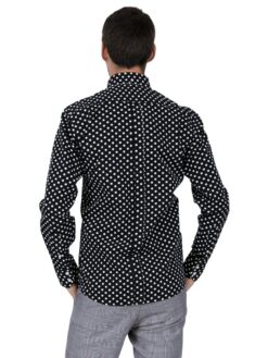 Relco Mens Black Long Sleeve Polka Dot Print Shirt