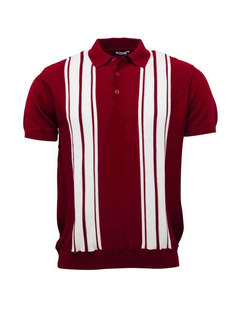 Relco Mens Knitted Polo Shirt Burgundy White