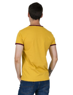 Relco Mens Ringer T Shirt Mustard Burgundy