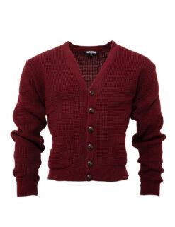 Relco Mens Burgundy Waffle Knit Cardigan