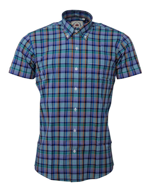 Relco Blue Multi Check Short Sleeve Shirt - Slick Styles