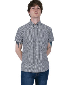 Relco Mens Black Gingham Check Short Sleeve Shirt