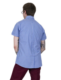 Relco Mens Blue Gingham Check Short Sleeve Shirt
