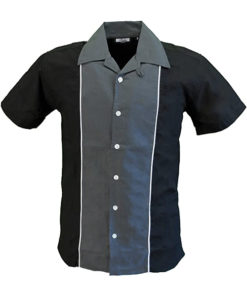 Relco Mens Charcoal Black Short Sleeve Bowling Shirt