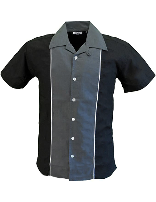Relco Mens Charcoal Black Short Sleeve Bowling Shirt