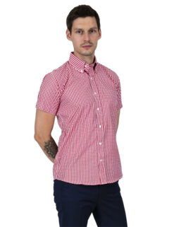 Relco Mens Red Gingham Check Short Sleeve Shirt