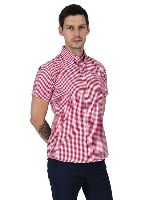Short Sleeved Red Gingham Check Vintage//Retro Mod Button Down Shirt