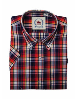 Relco Navy & Orange Check Short Sleeve Shirt CK-42