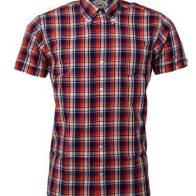 Relco Navy & Orange Check Short Sleeve Shirt