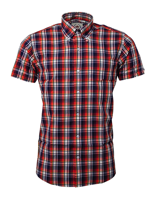 Relco Navy & Orange Check Short Sleeve Shirt - Slick Styles