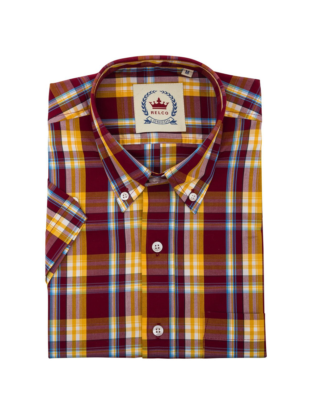 Relco Burgundy Check Short Sleeve Shirt 1
