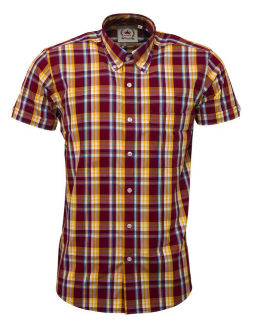 Relco Burgundy Check Short Sleeve Shirt - Slick Styles
