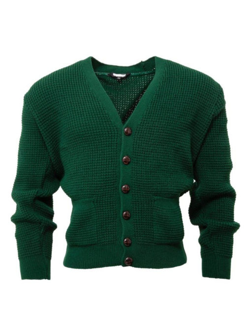 Relco Mens Bottle Green Waffle Knit Cardigan Clothing Slick Styles