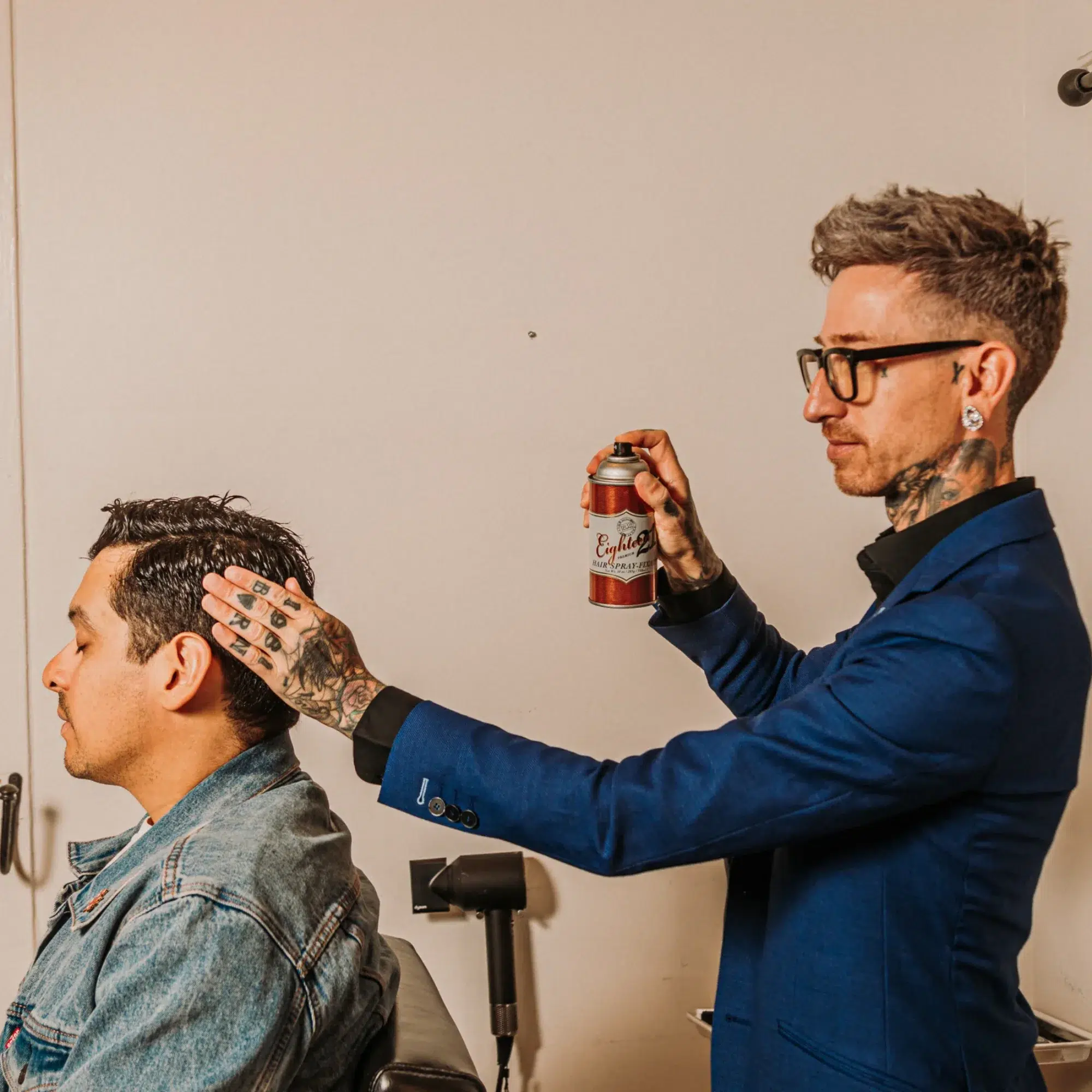 18.21 Man Made Premium Sweet Tobacco Hair Spray 10oz - Flexible Hold Low Shine Hair Spray For Men - In Use