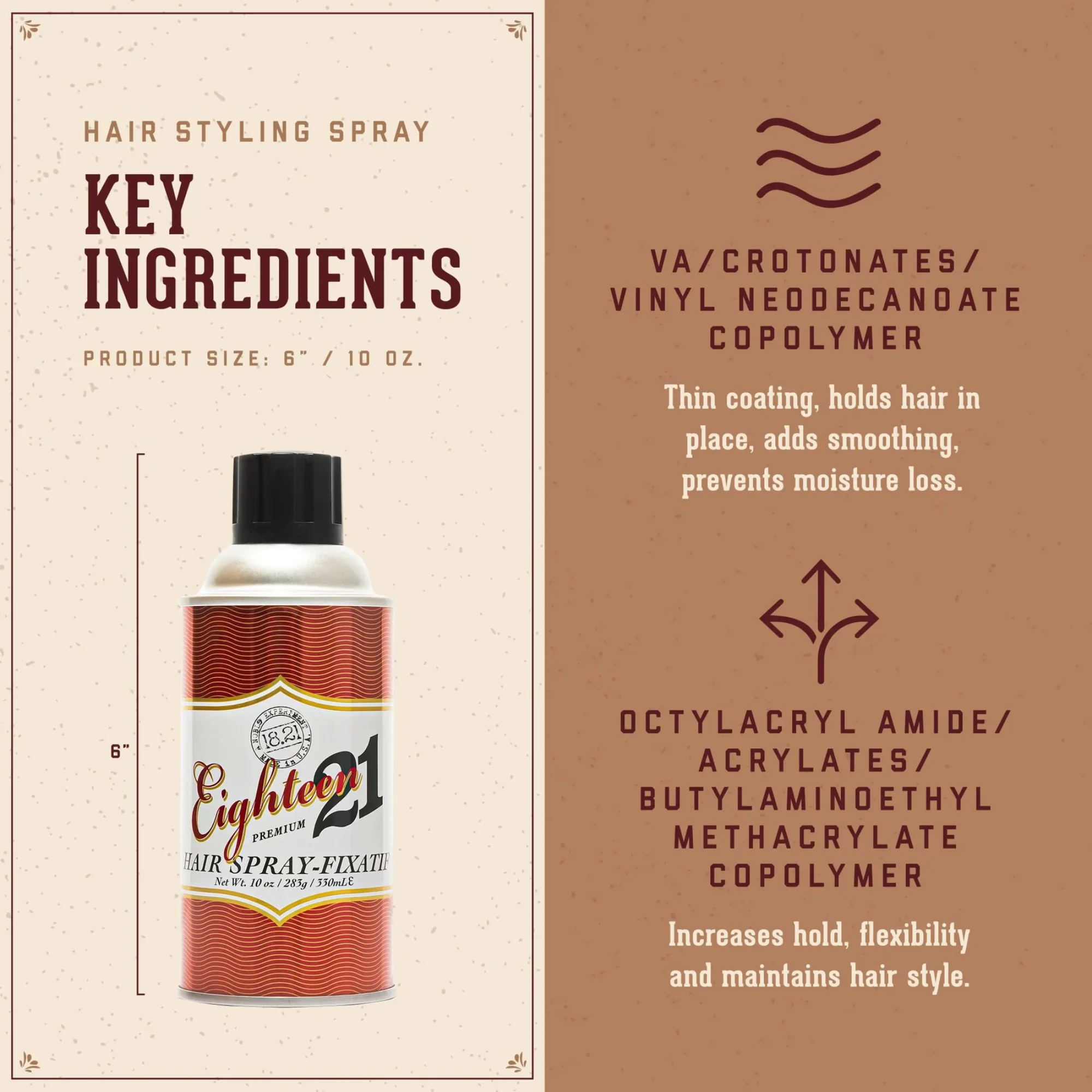 18.21 Man Made Premium Sweet Tobacco Hair Spray 10oz - Flexible Hold Low Shine Hair Spray For Men - Key Ingredients