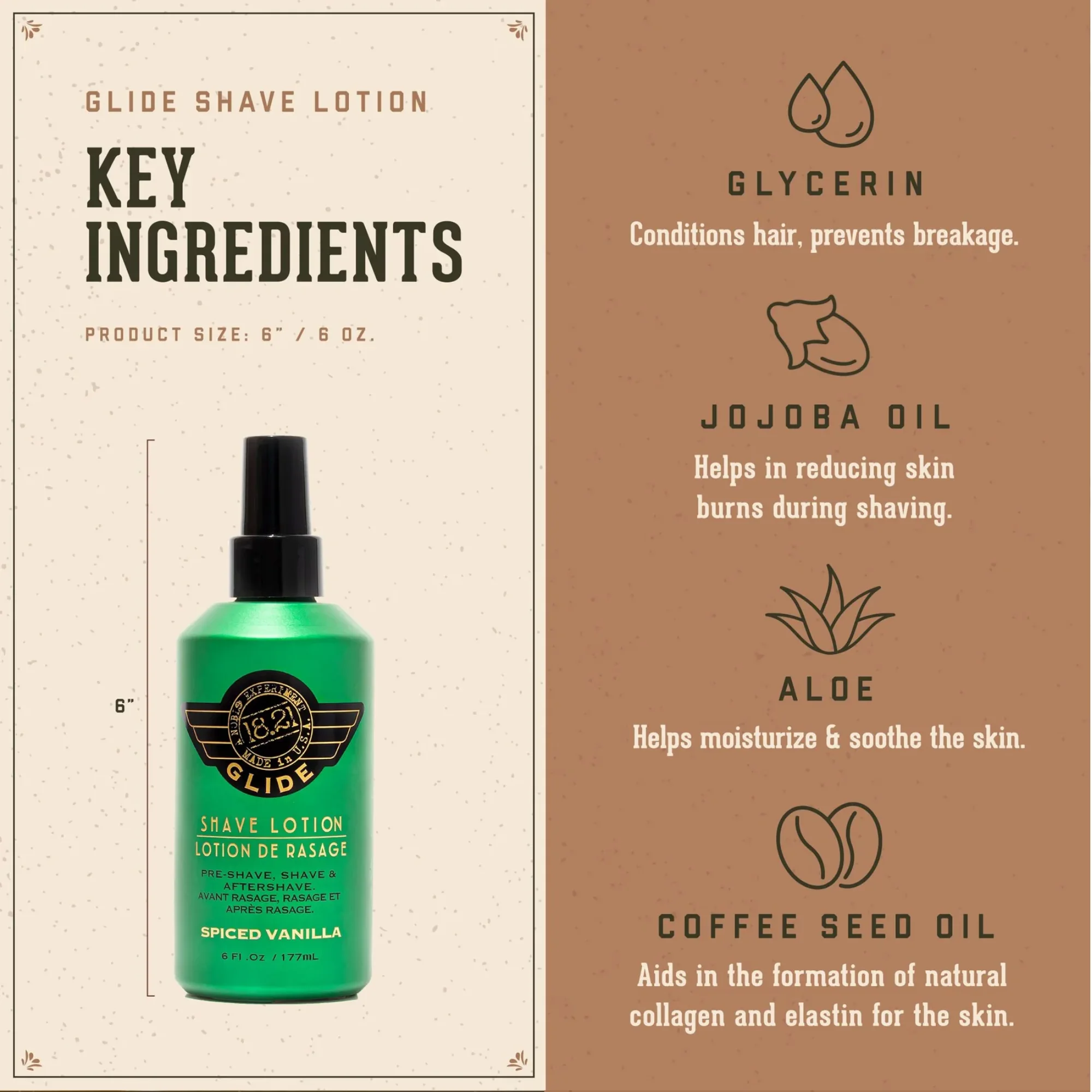 18.21 Man Made Spiced Vanilla Shave Lotion 6oz - Clear Shaving Gel Before and After Shave Lotion - Key Ingredients