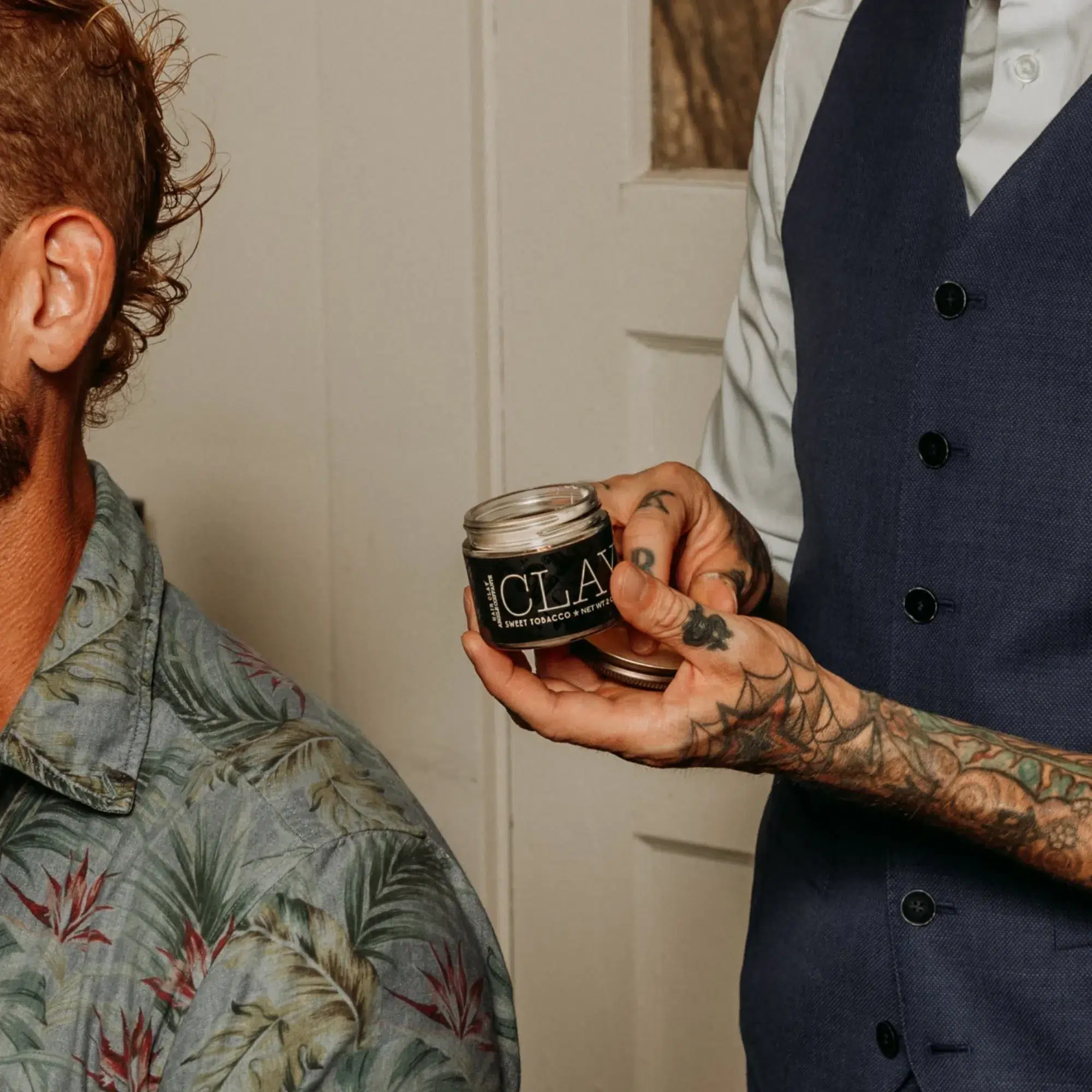 18.21 Man Made Sweet Tobacco Hair Styling Clay 2oz - Medium Hold No Shine Hair Stying Clay for Men - In Use