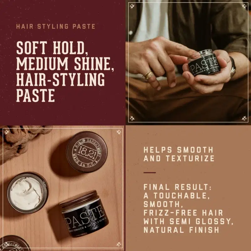 18.21 Man Made Sweet Tobacco Paste 2oz - Soft Hold Medium Shine Mens Hair Styling Paste - Product Details