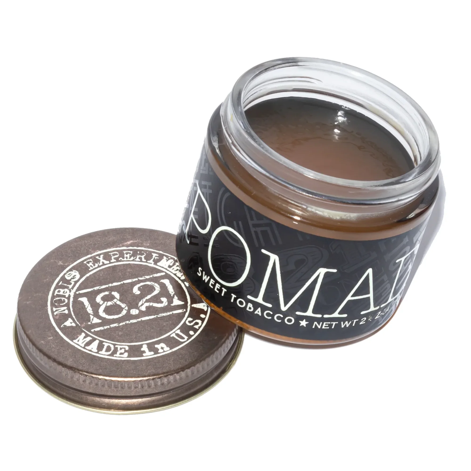 18.21 Man Made Sweet Tobacco Pomade - Medium Hold High Shine Men's Hair Styling Pomade - On White Background Side