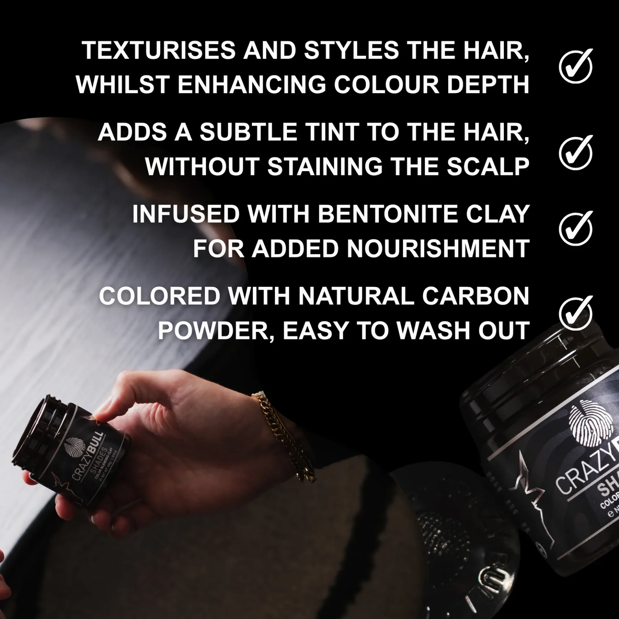 Crazy Bull Shades Clay 100g - Medium Hold Natural Matte Finish - Mens Hair Styling Products - More Details