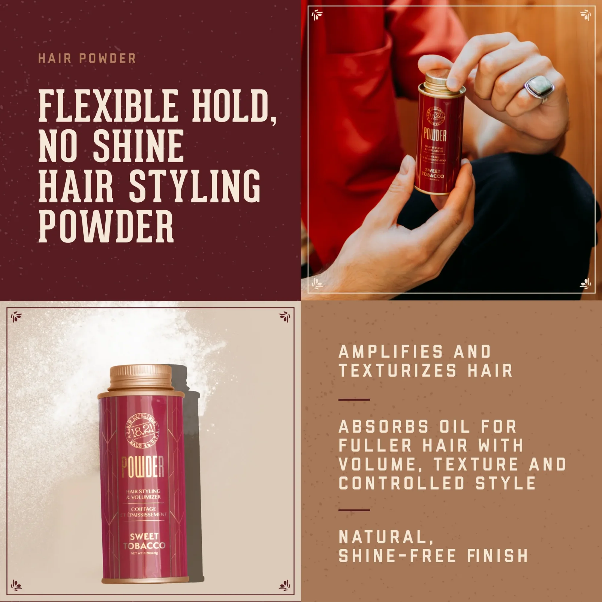 18.21 Man Made Sweet Tobacco Hair Powder - Volumizing & Styling Hair Powder for Men - Product Details