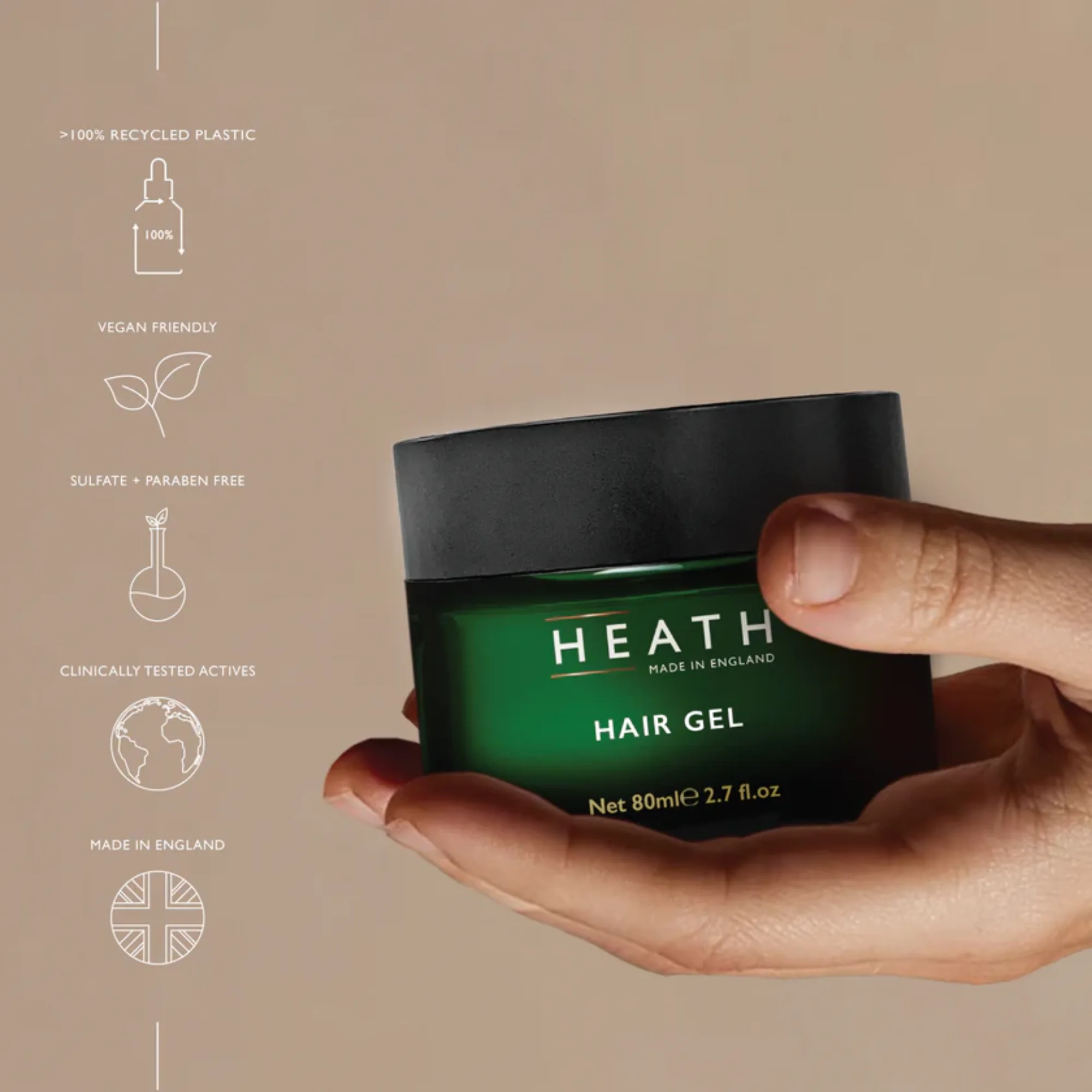 Heath London Hair Gel 80ml - Mens All Day Firm Hold Hair Styling Gel - Product Details 2