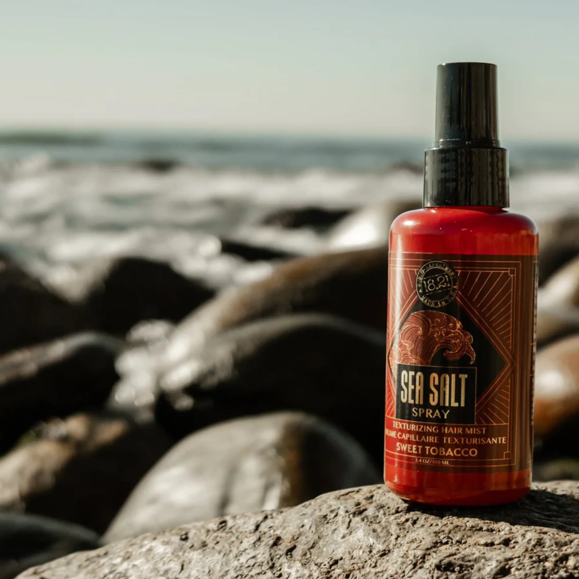 18.21 Man Made - Sea Salt Texture Spray - Texturizing Hair Mist - Sweet Tobacco Scent - Mens Hair Styling Product - Lifestyle Image