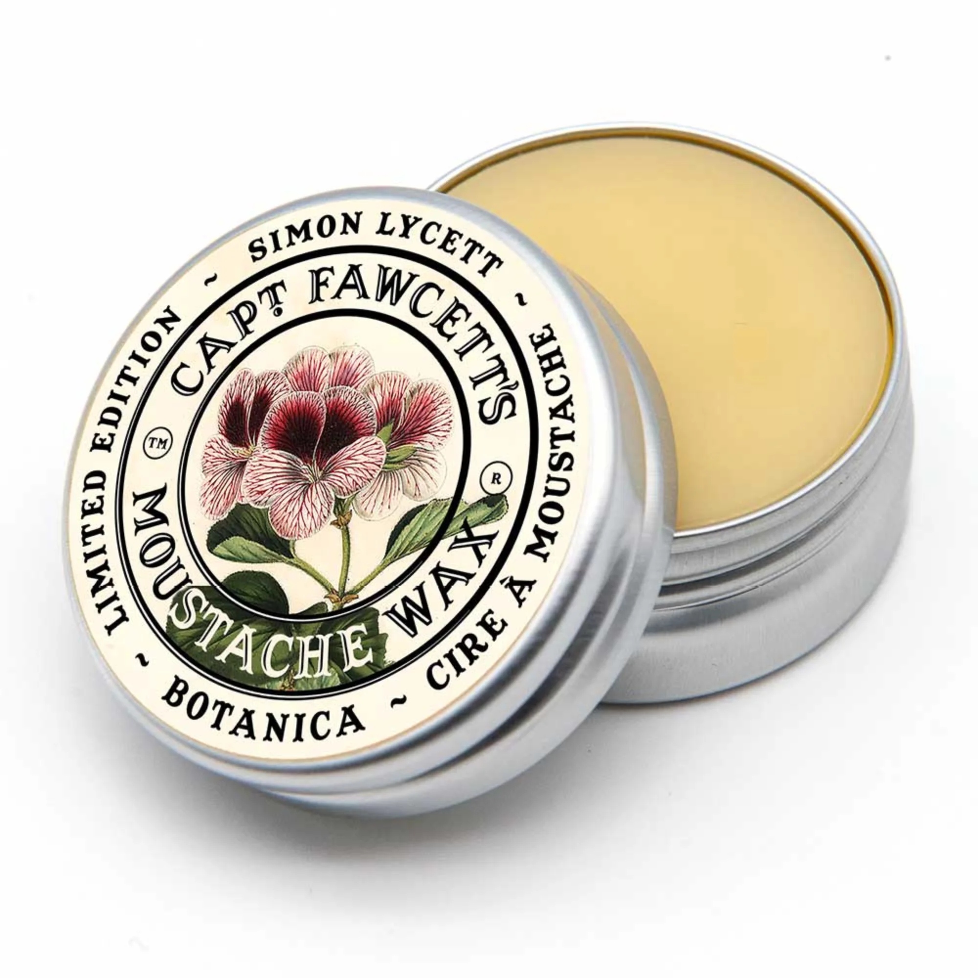 Captain Fawcett Botanica Moustache Wax 15ml - Mens Moustache And Beard Care Product - Open Tin