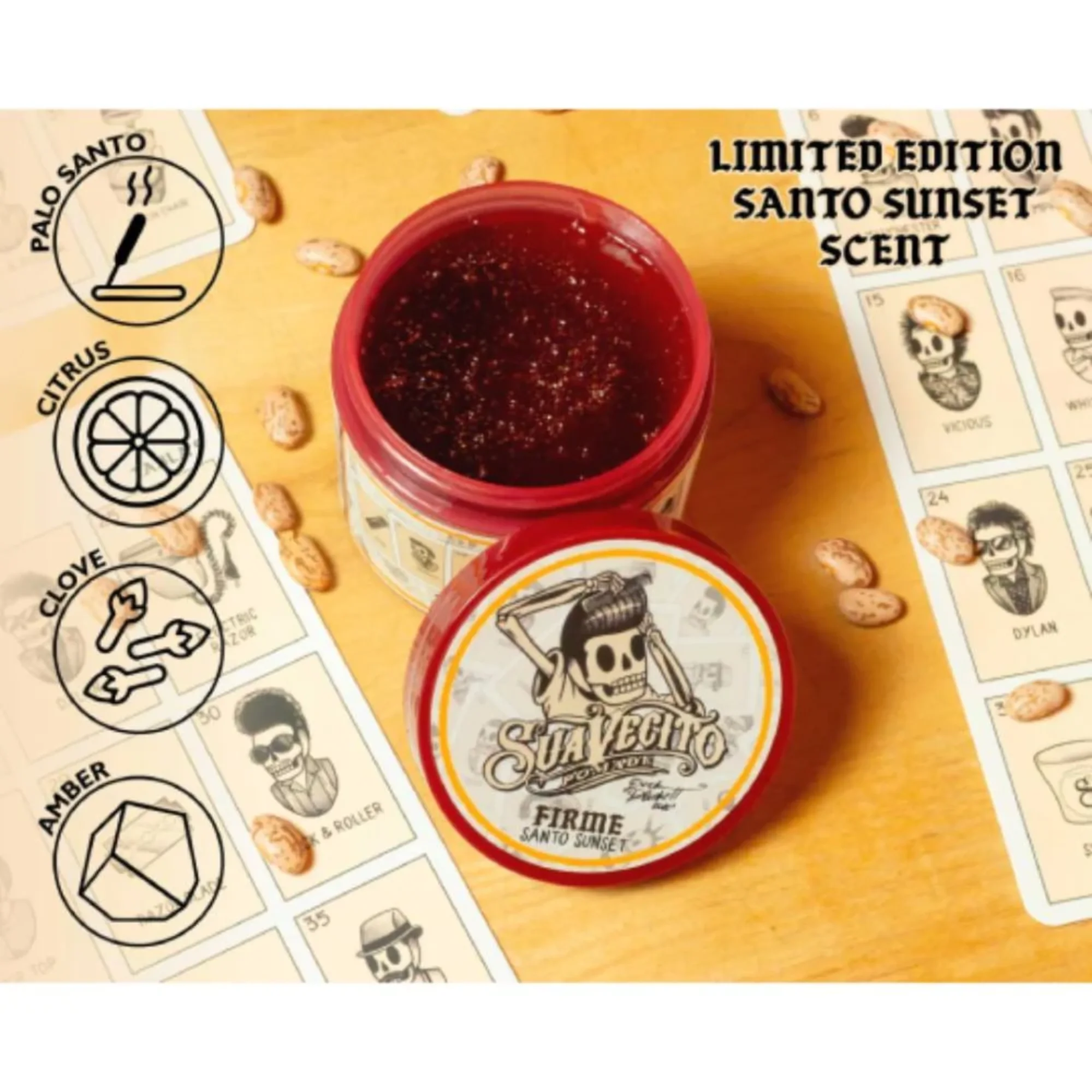 Suavecito Santo Sunset Firme Hold Pomade 113g - Strong Hold Medium Shine Water Based Pomade - Product Information