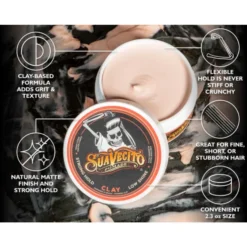 Suavectio Clay Pomade 65g - Strong Hold - Low Shine Matte Finish - Mens Hair Styling Product - Product Details