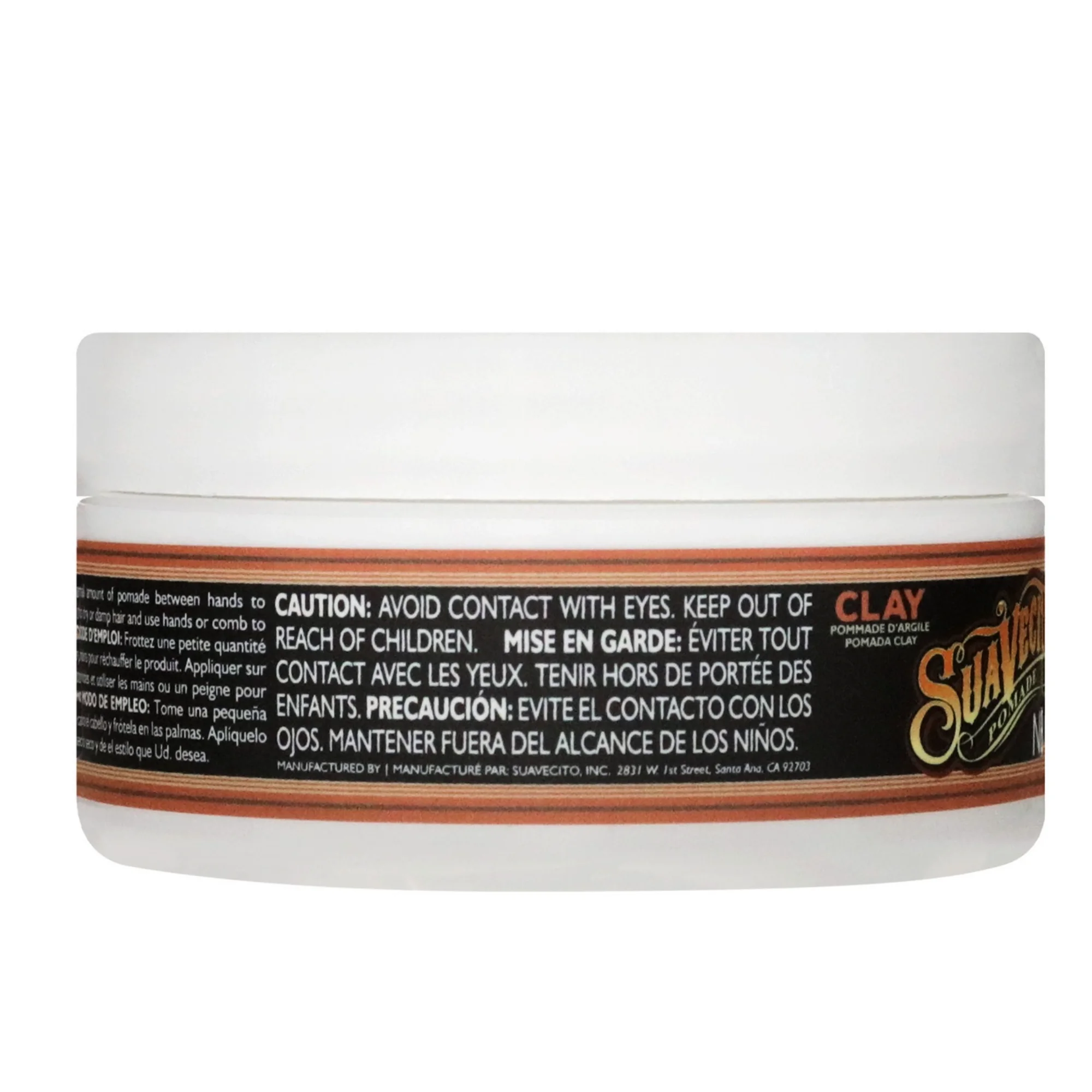 Suavectio Clay Pomade 65g - Strong Hold - Low Shine Matte Finish - Mens Hair Styling Product - Side View 2 Image White Background