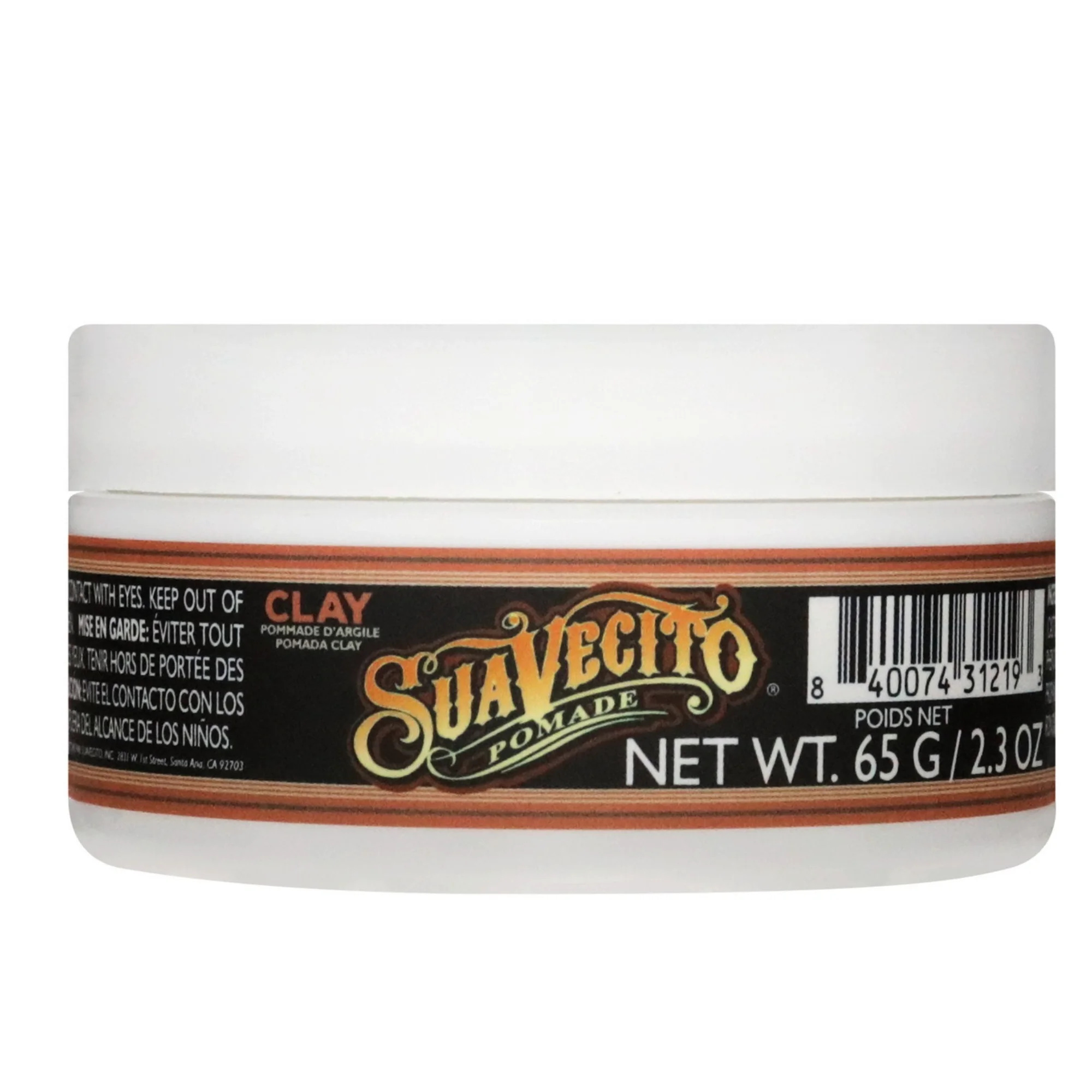 Suavectio Clay Pomade 65g - Strong Hold - Low Shine Matte Finish - Mens Hair Styling Product - Side View Image White Background